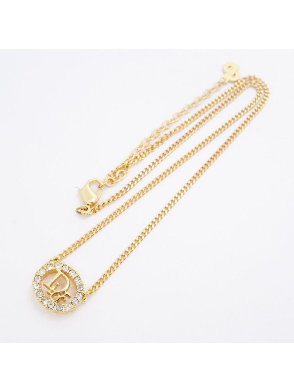 Dior Necklace Logo Oval Gold Plated Line Stone - Picture 3 of 6